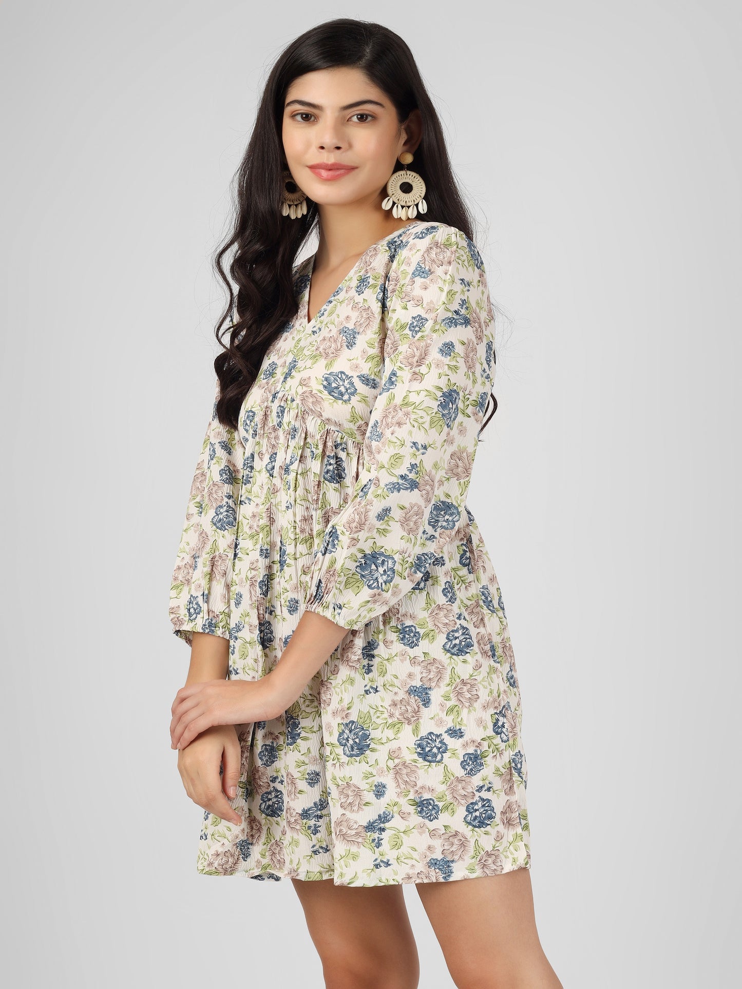 Women's Pretty White Floral Printed Fit and Flare Dress