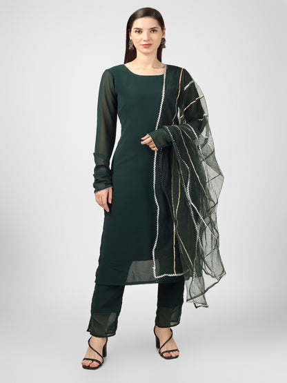 Green Georgette Kurta Pant and Net Dupatta Set with Heavy Lace Detailing