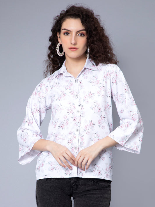 Star White Floral Printed Shirt Top