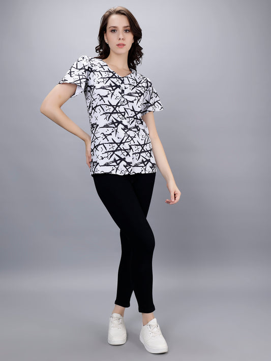 Striped Black Abstract Printed Regular Top