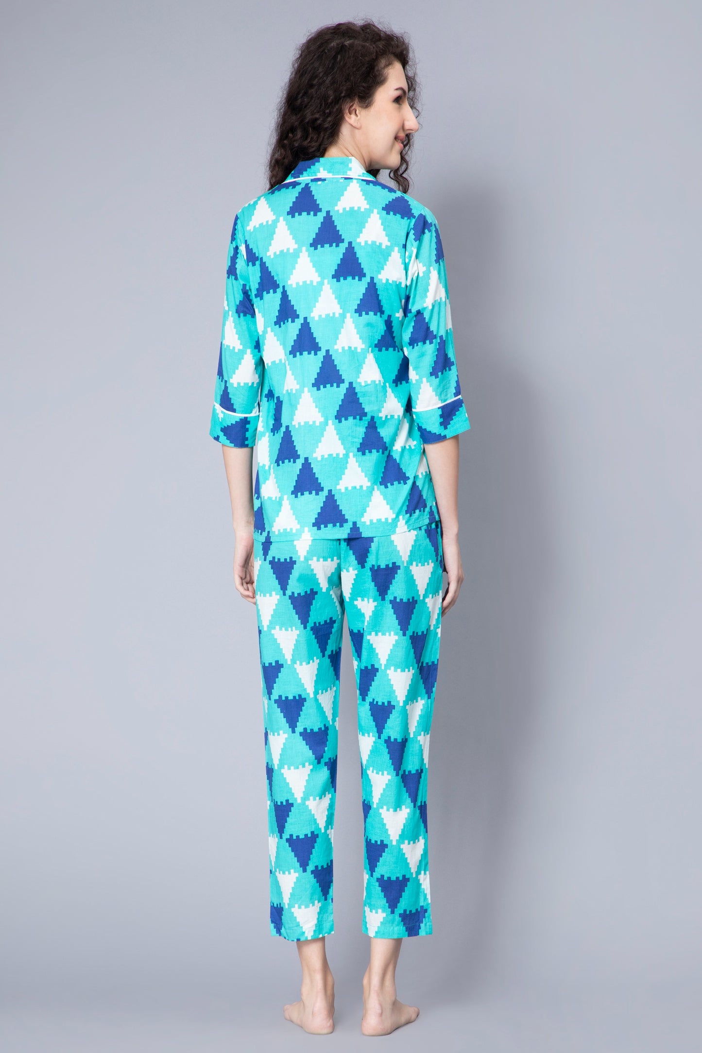 Skyblue Shirt, Pajama and Shorts 3 Piece Nightsuit Set