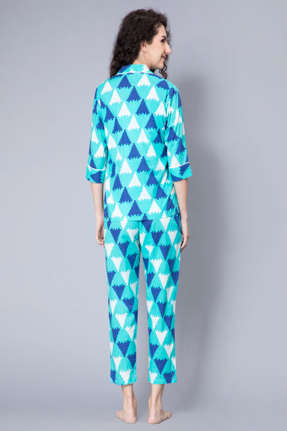 Skyblue Shirt, Pajama and Shorts 3 Piece Nightsuit Set