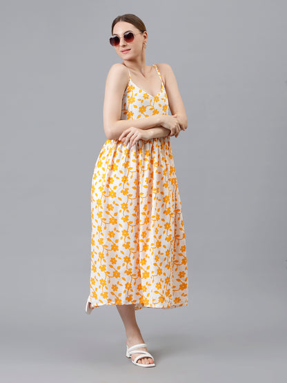 Women Rayon Floral Printed Midi Flare Dress