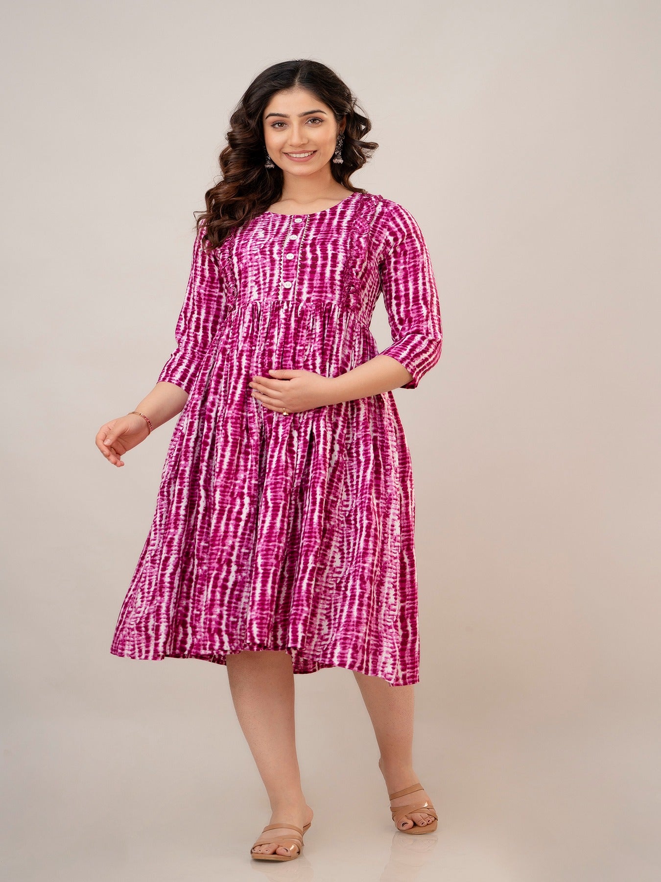 Women's Rayon Tie-Dye Fit and Flared Maternity and Feeding Kurta