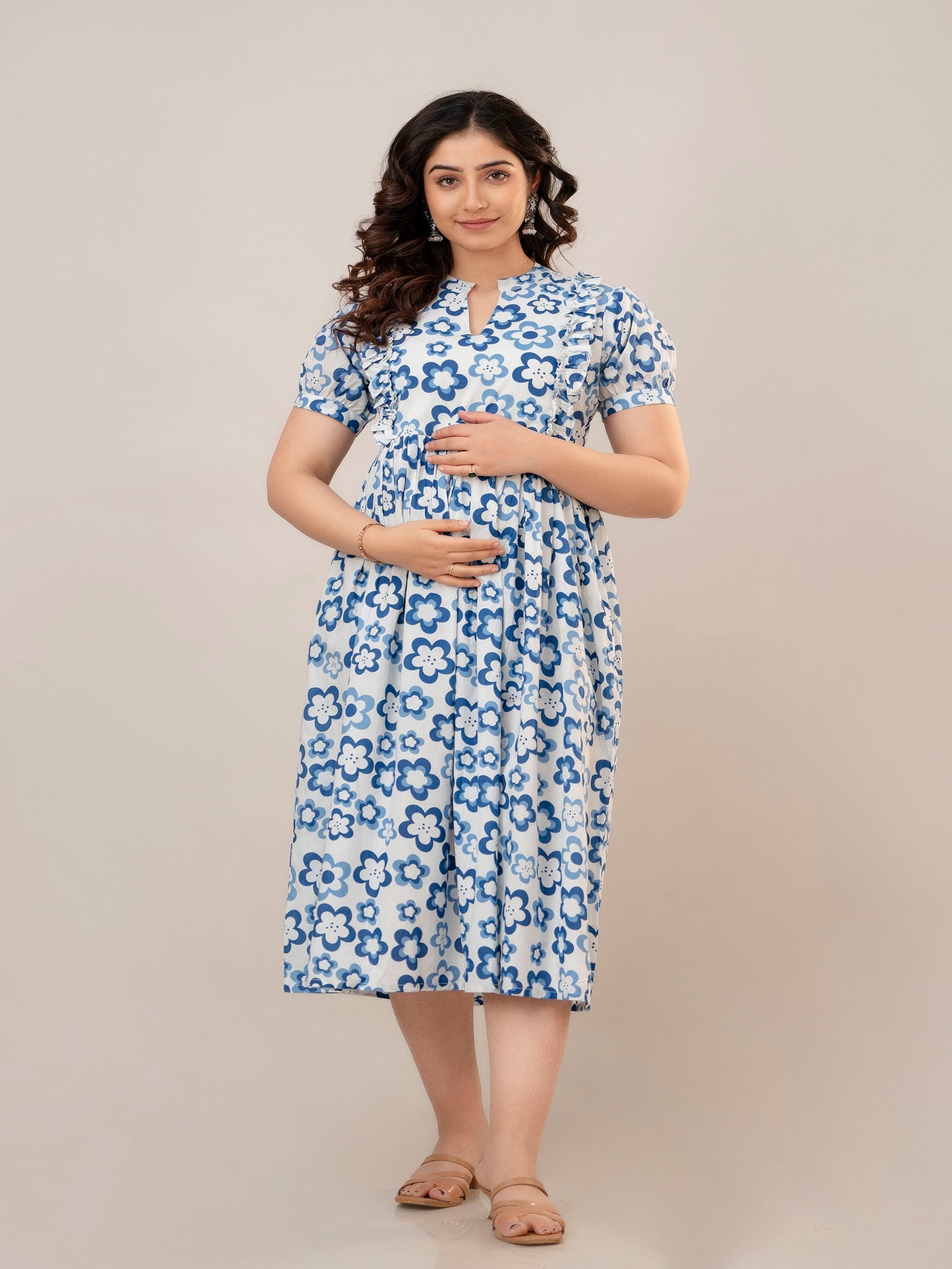 Cotton Fit and Flared Maternity and Feeding Kurta