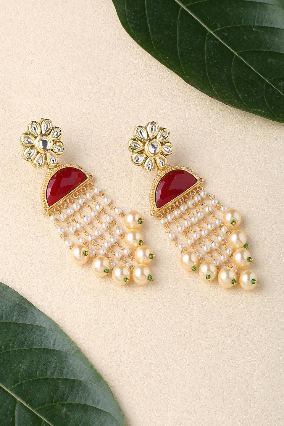Brass Metal Pearl Latkan Drop Earrings for wedding