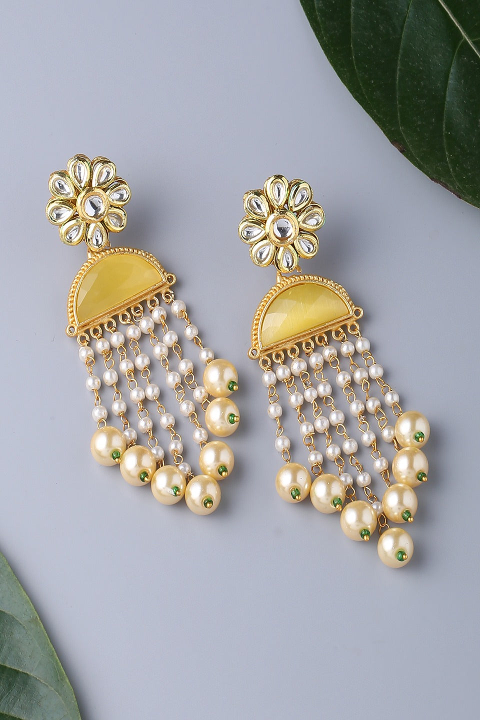 Brass Metal Pearl Latkan Drop Earrings for wedding