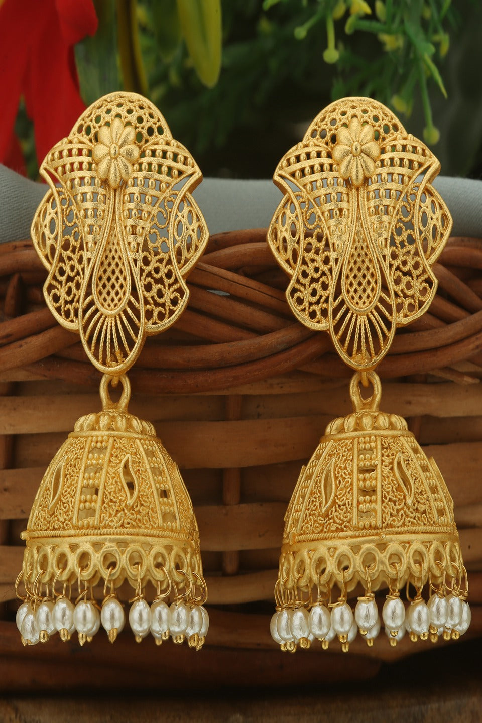 Classic Brass Metal Temple Design Jhumka Earrings