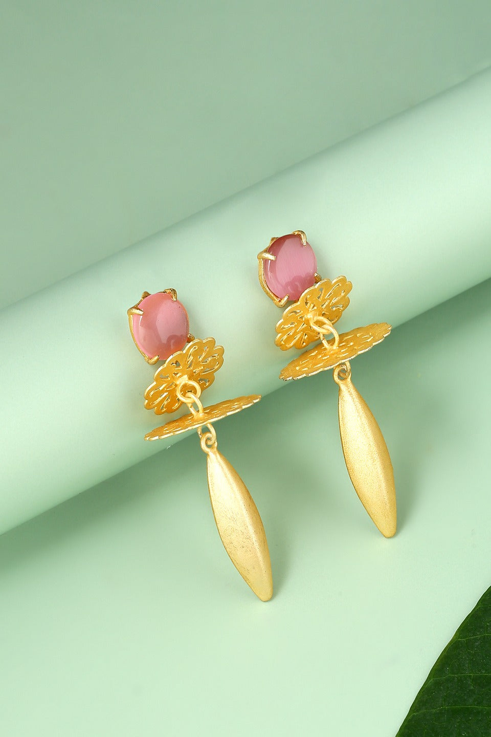 Lightweight Long Drop Earrings with Artificial Stone