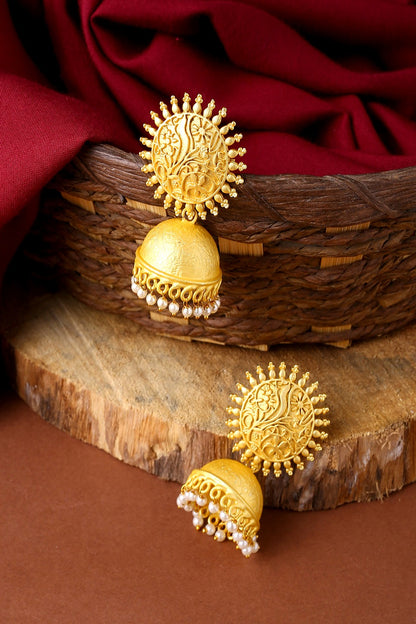 Classic Brass Metal Sun Design Jhumka Earrings
