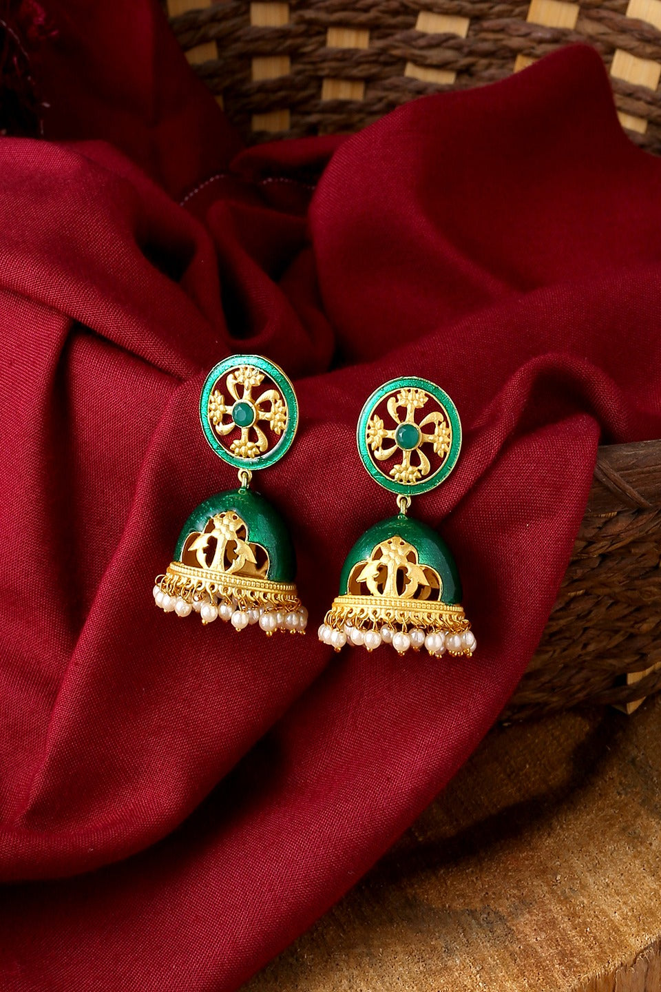 Brass Metal Meenakari Jhumka Earrings