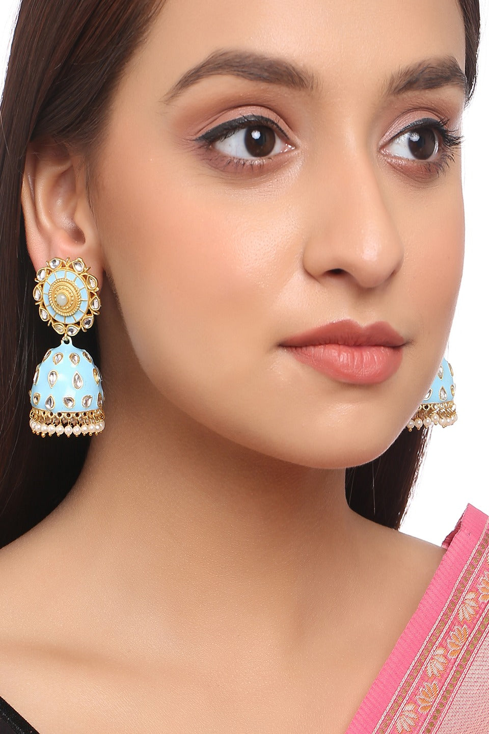 Flamingo Jhumka earrings with White pearls & Multicolored threads - Desi  Royale