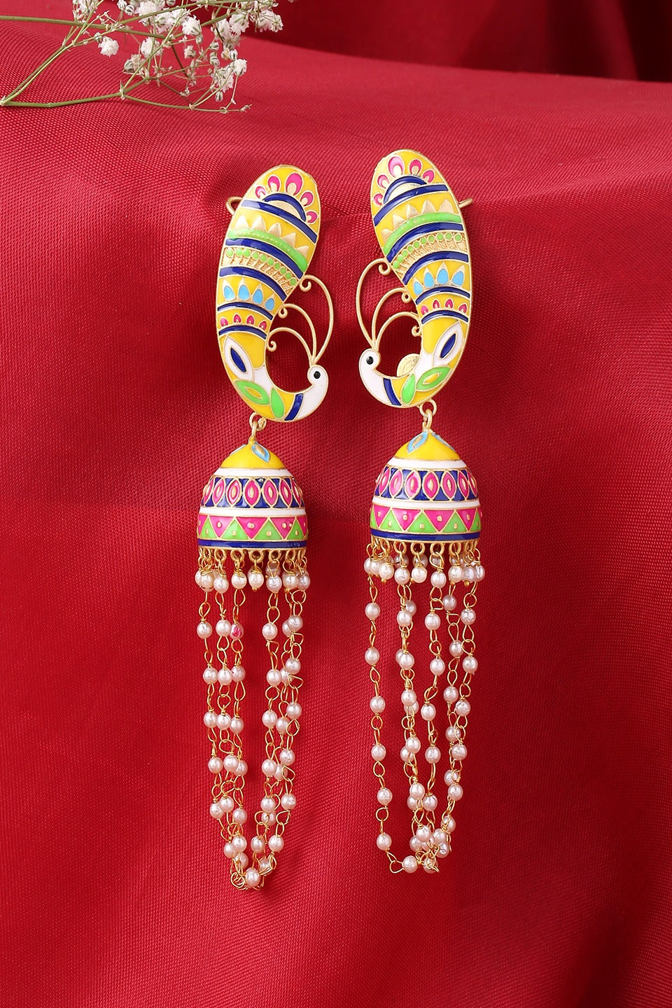 Brass Metal Meenakari Peacock Design Earrings