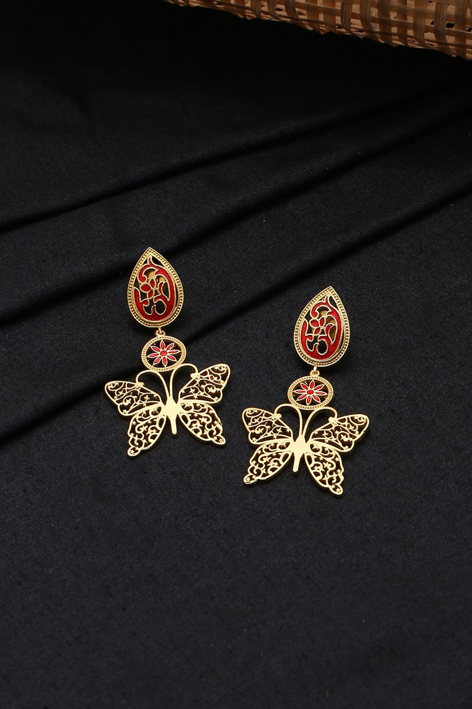 Butterfly Design Meenakari Lightweight Drop Earrings