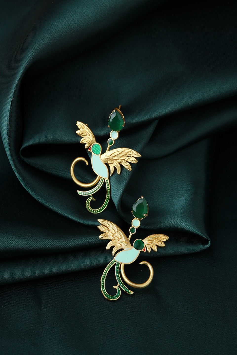 Brass Metal Meenakari Peacock Design Stud Earrings
