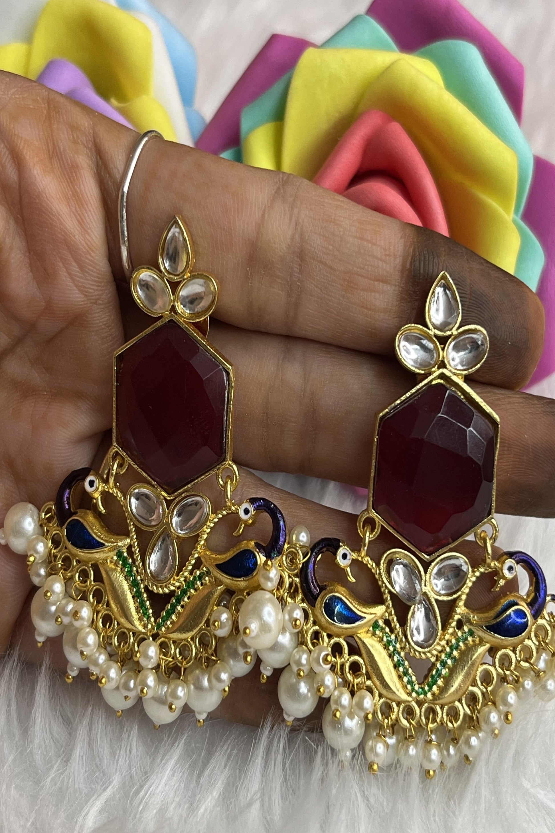 Brass Metal Meenakari big Earrings for women