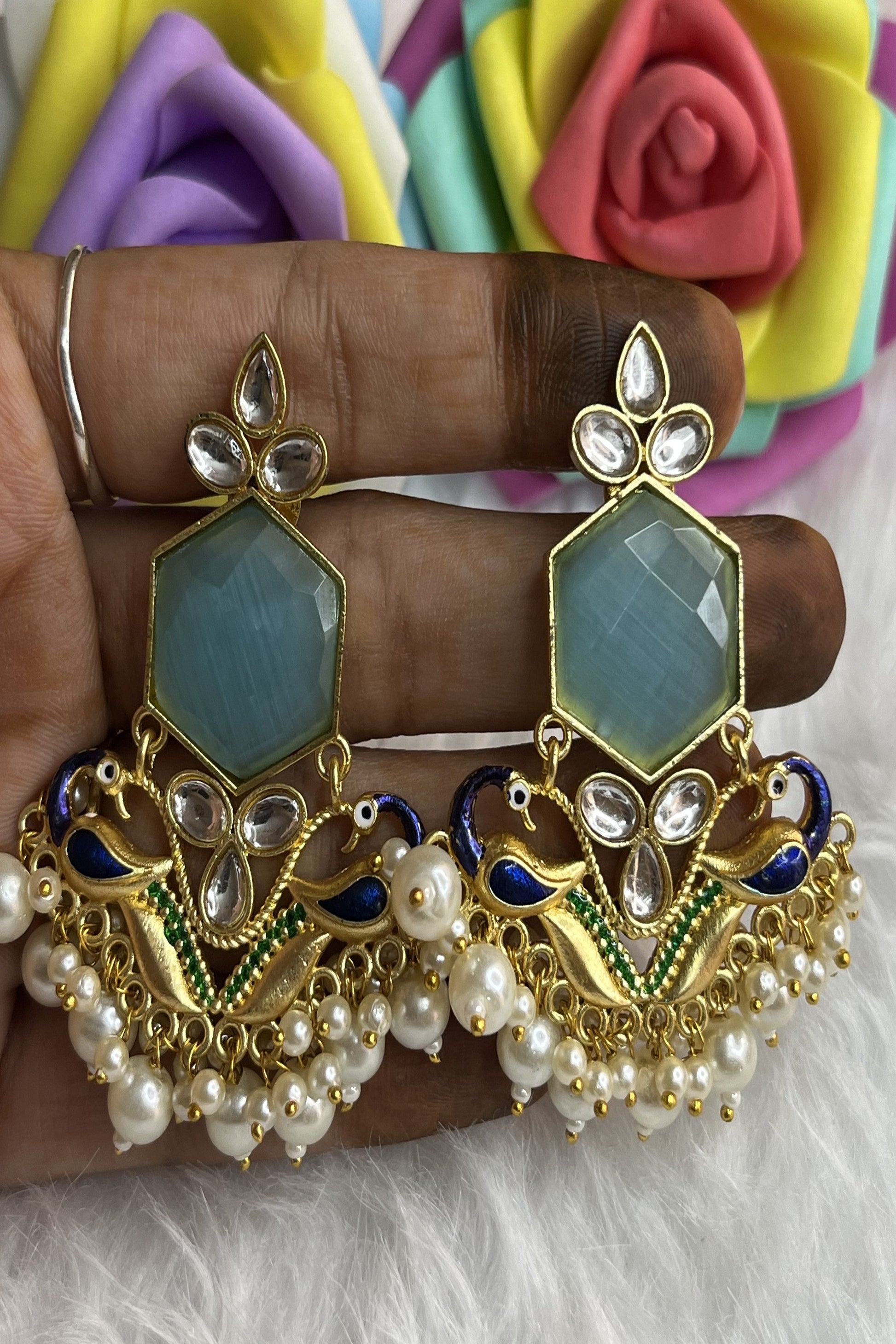 Brass Metal Meenakari big Earrings for women
