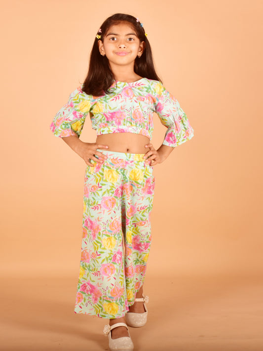 Girls Printed Pure Cotton Top With Trousers