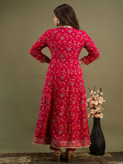 Red Motifs Printed Kurta and Pant set with Dupatta With Embroidery on Yoke