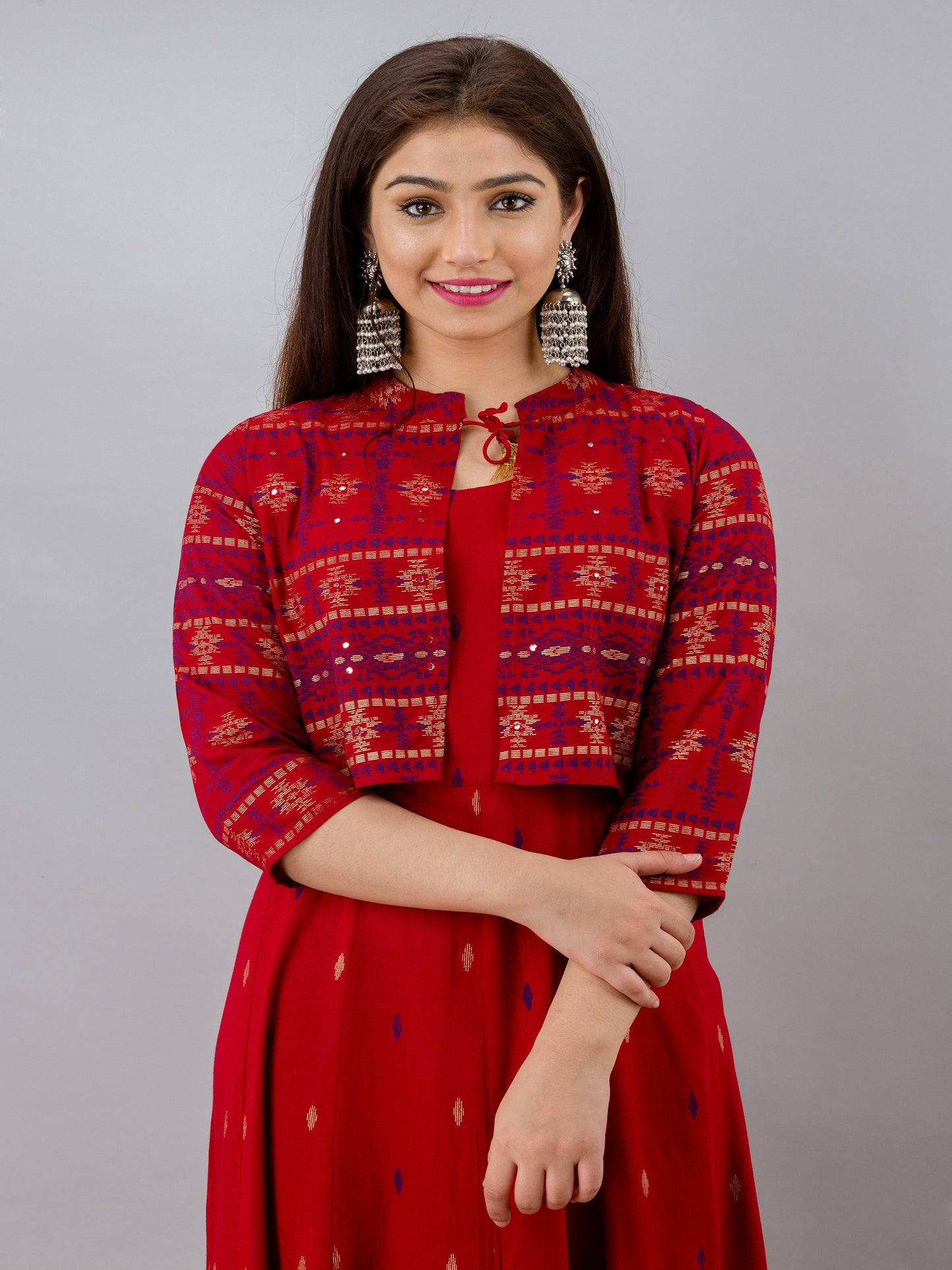 Red Anarkali Kurta with Detachable Jacket