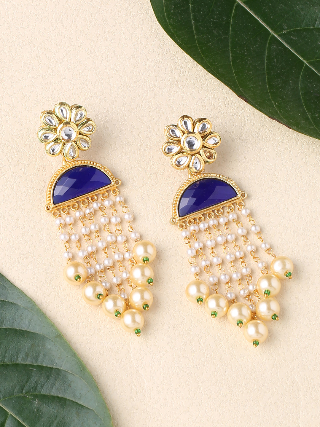 Pearl Latkan Earrings with Crystal stone