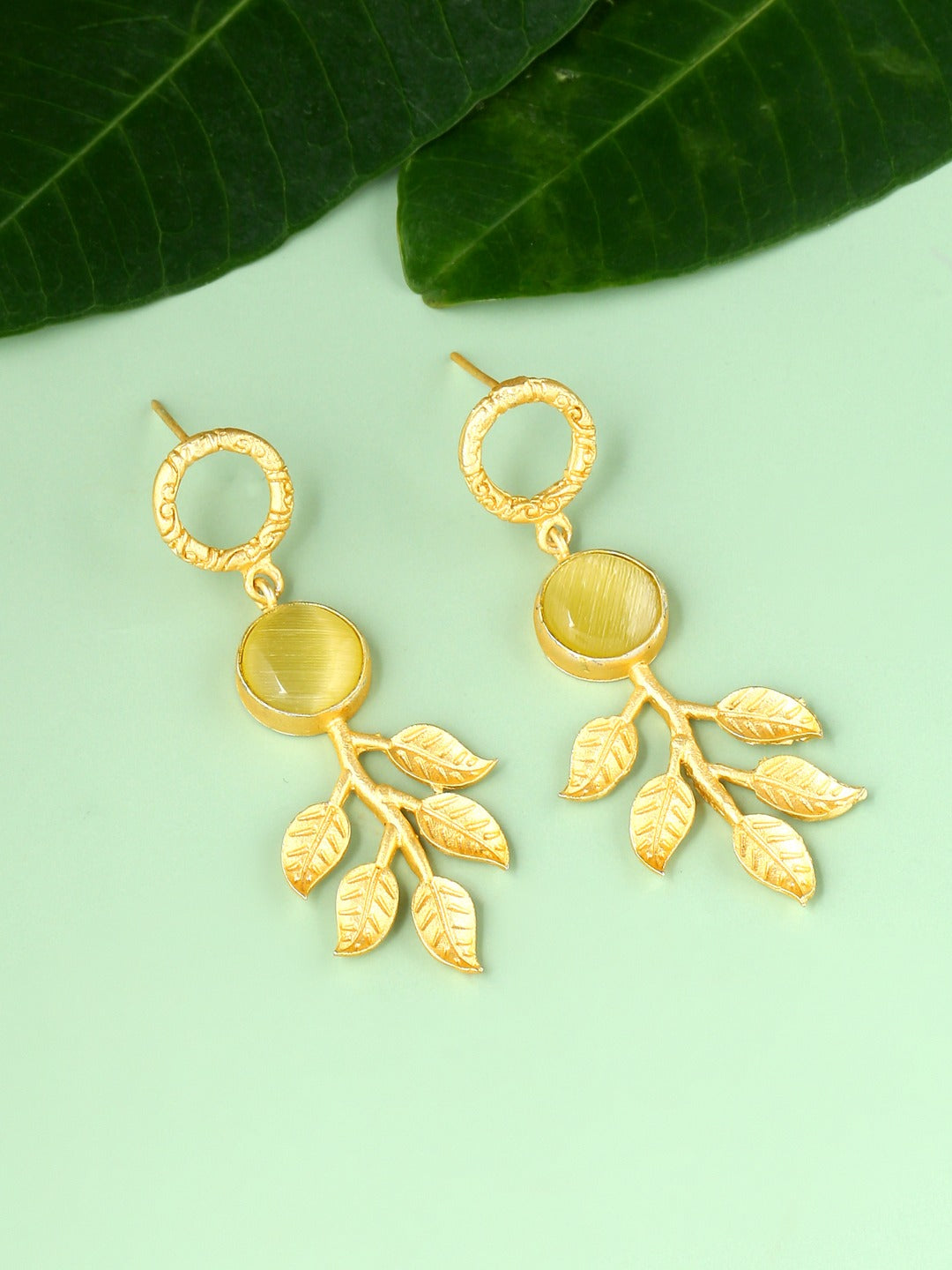 Fancy Yellow Drop & Danglers Earrings With Crystal Stone