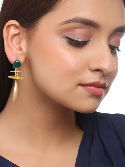 Classy Green Brass Metal Earrings With Crystal Stone