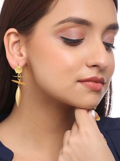 Classy Yellow Brass Metal Earrings With Crystal Stone