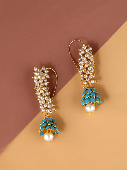 Elegant Drop & Danglers Earrings With Bunch Puwai Of Pearls