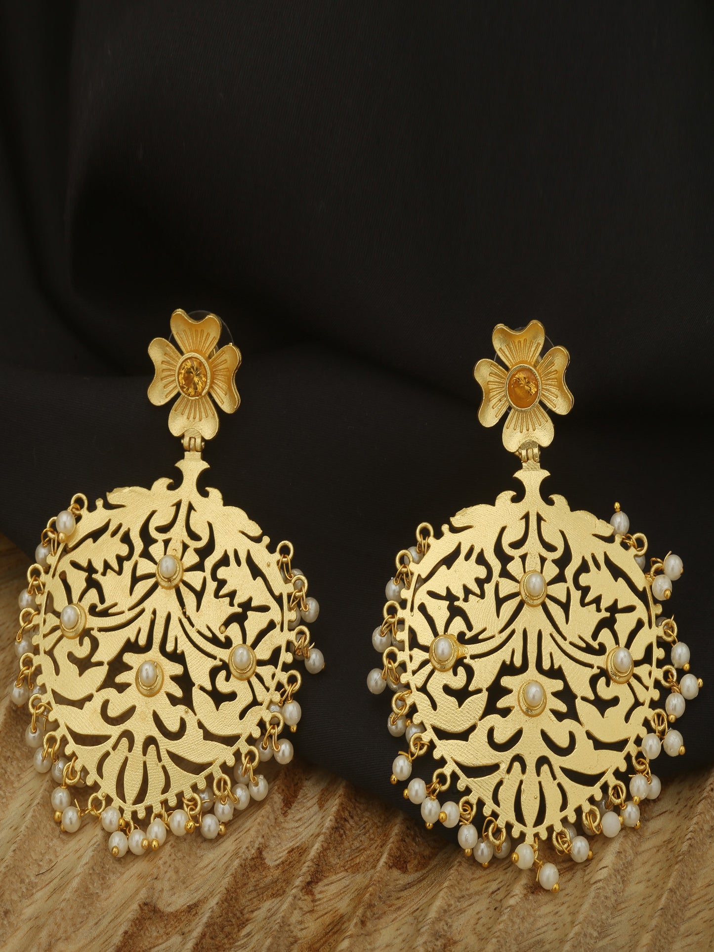Brass Metal Golden Matte Finish Drop and Danglers Earrings