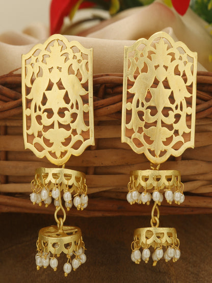 Traditional Golden Matte Finish Brass Metal Jhumki Earrings