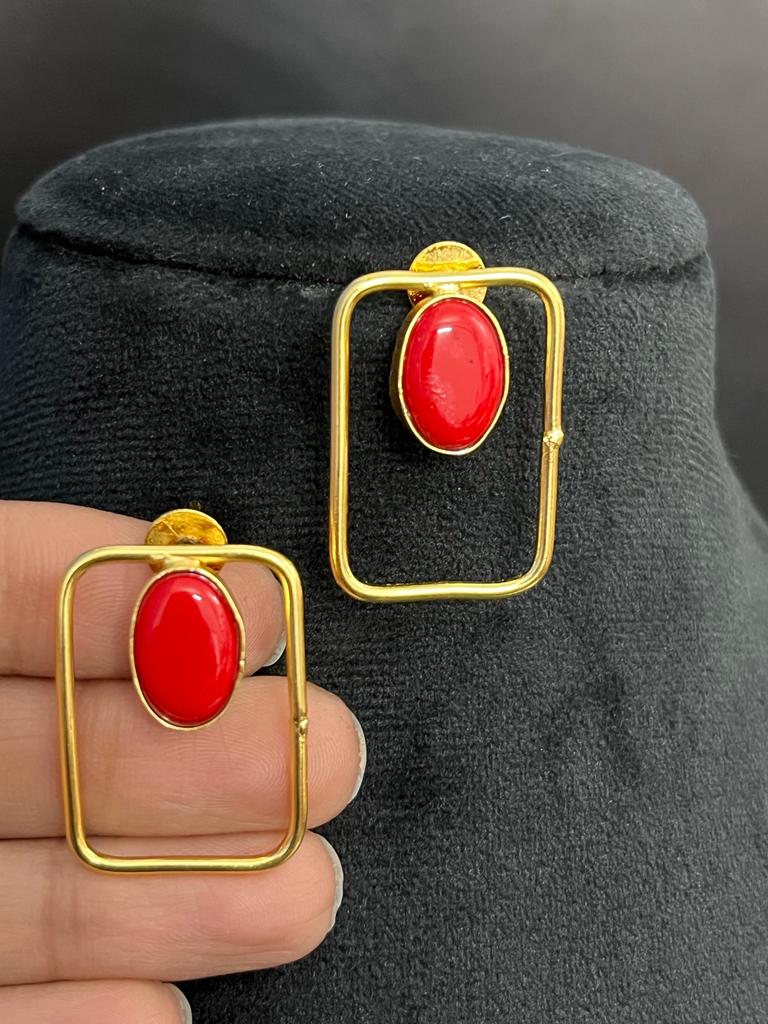 Brass Plated Stud Earrings with Artificial Stone