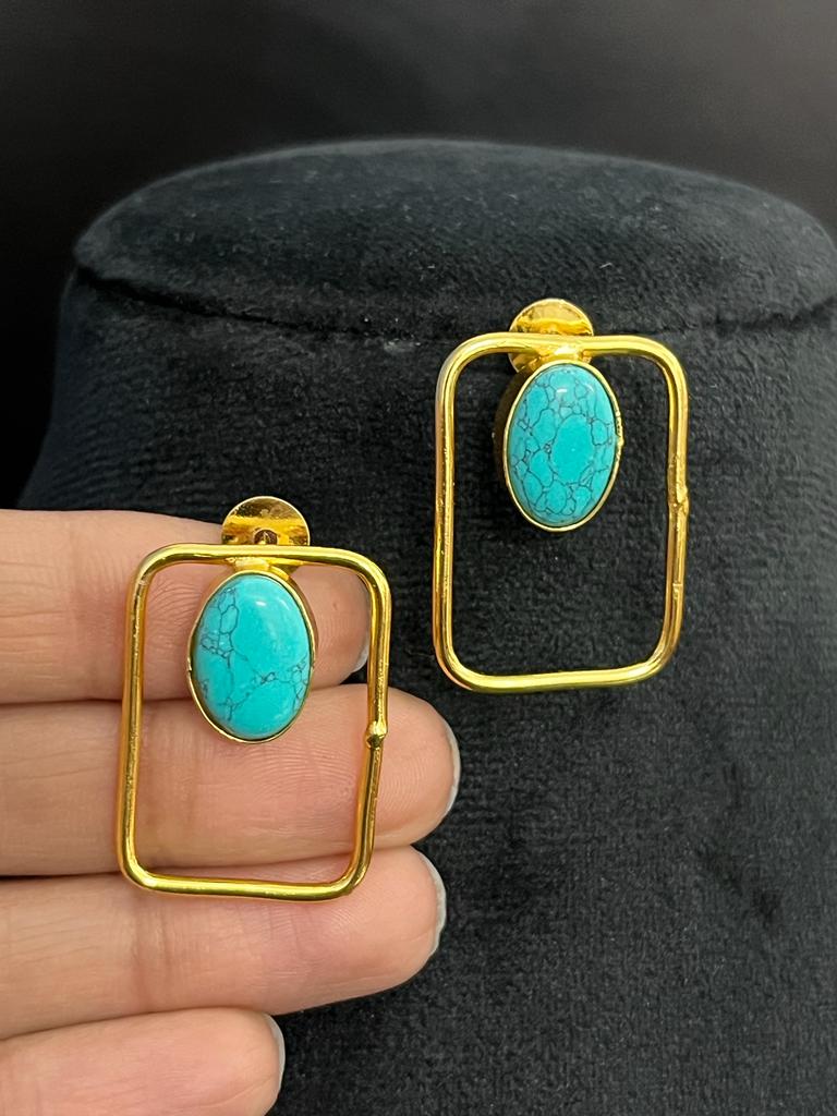 Brass Plated Stud Earrings with Artificial Stone