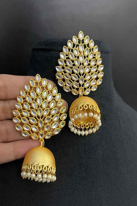 Golden Brass Metal Jhumka Earrings