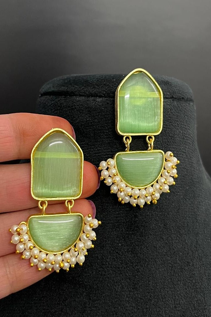 Pearl Puwai Brass Metal Stone Earrings for women