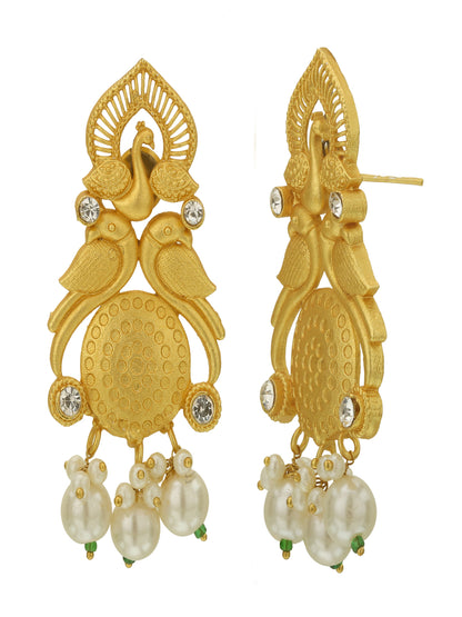 Traditional Golden Matte Finish Brass Metal Dangler Earrings