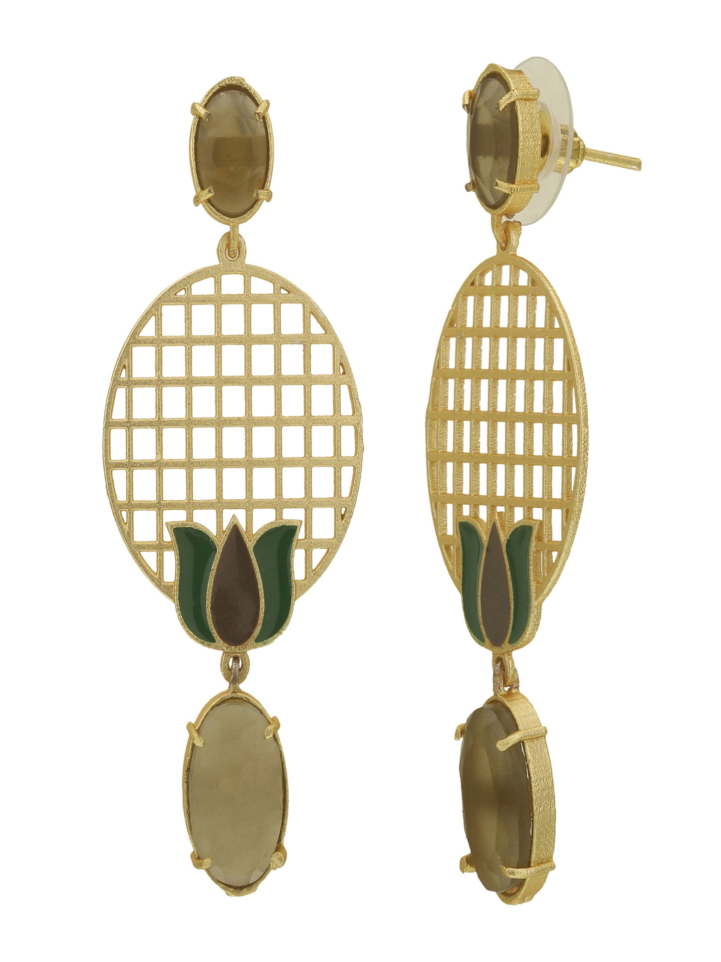 Traditional Olive Meenakari Drop & Dangler Earrings