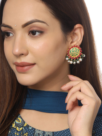 Ethnic Maroon Stud Earrings with Artificial Stones