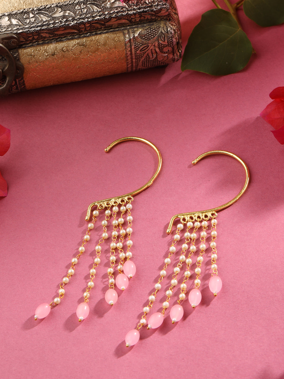 Stylish Pink Earmuff Latkan Earrings