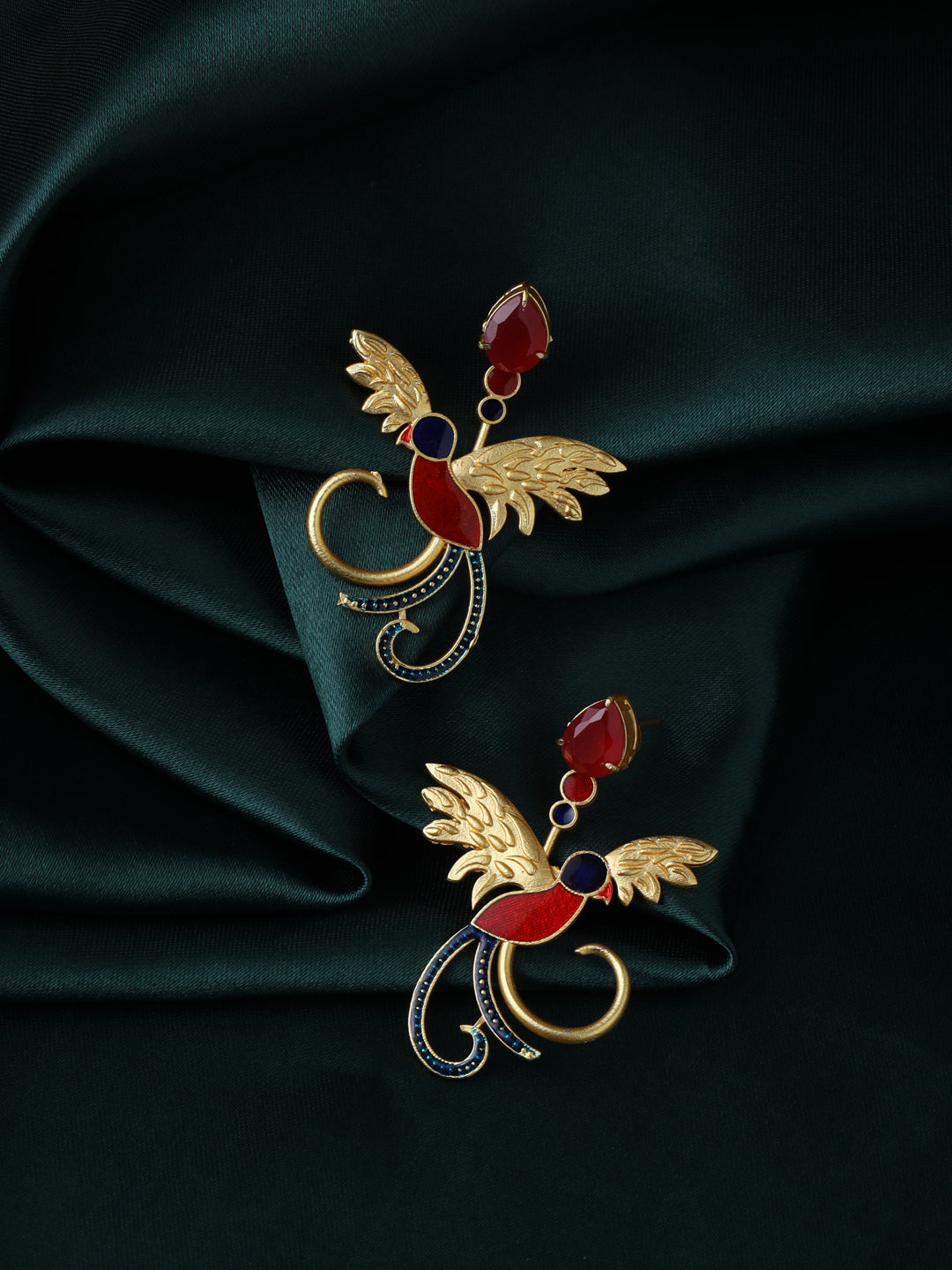 Maroon Meenakari Peacock Earrings with Artificial Stone
