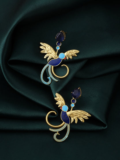 Blue Meenakari Peacock Earrings with Artificial Stone