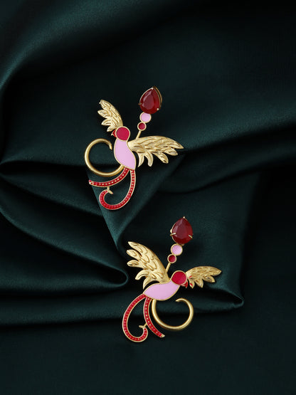 Pink Meenakari Peacock Earrings with Artificial Stone