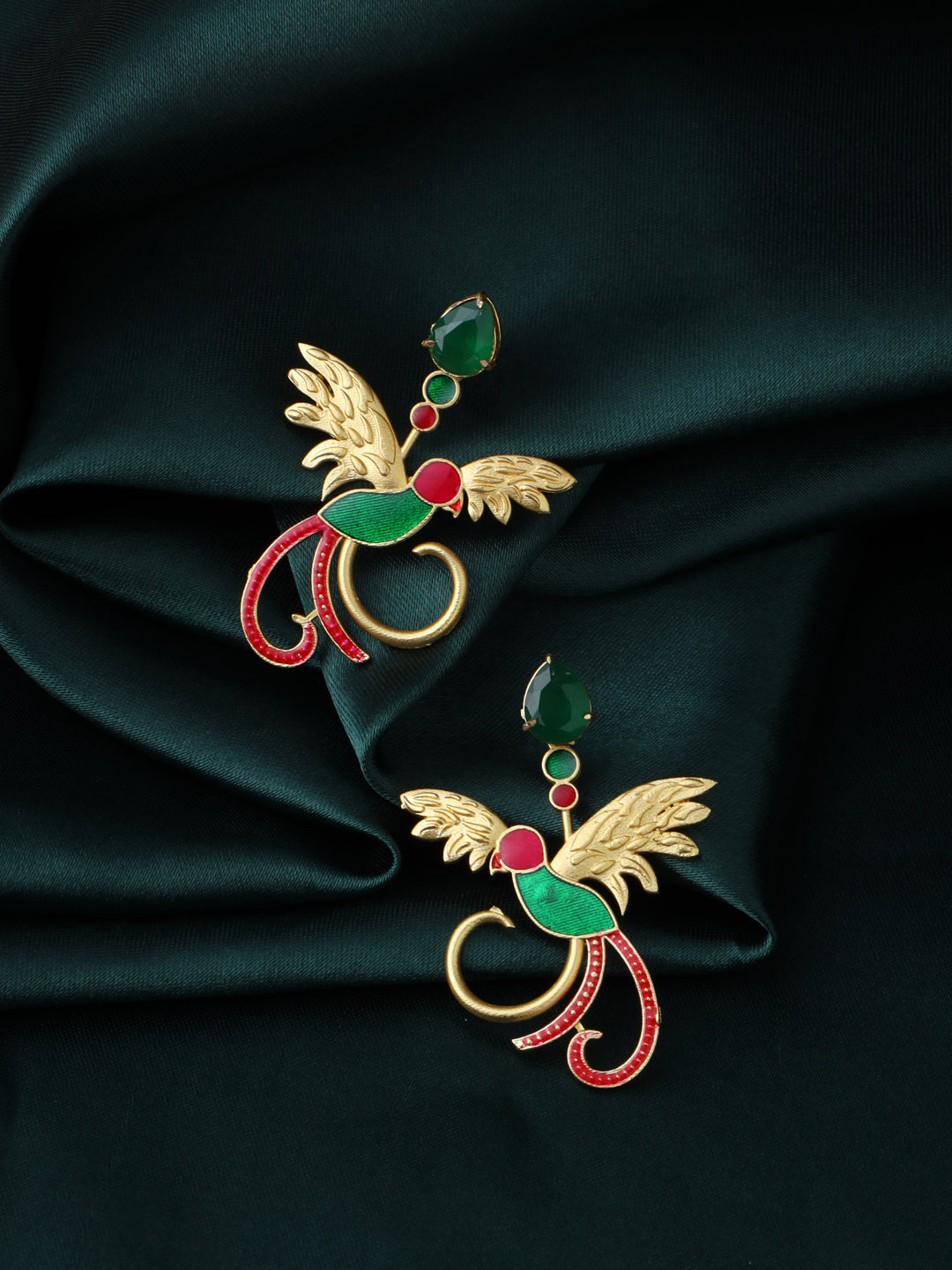Green Meenakari Peacock Earrings with Artificial Stone