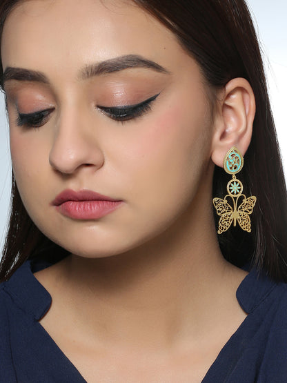 Classic Blue Meenakari Butterfly Design Drop Earrings