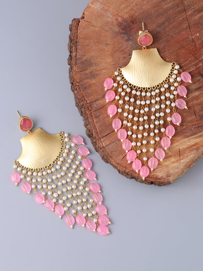 Ethnic Pink Latkans With Crystal Stone Earrings