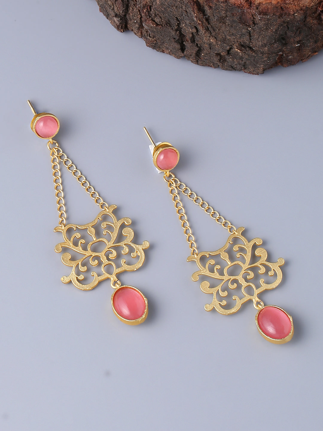 Stylish Pink Latkans With Crystal Stone Earrings