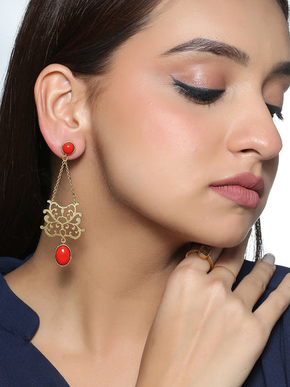 Stylish Red Latkans With Crystal Stone Earrings