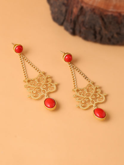 Stylish Red Latkans With Crystal Stone Earrings