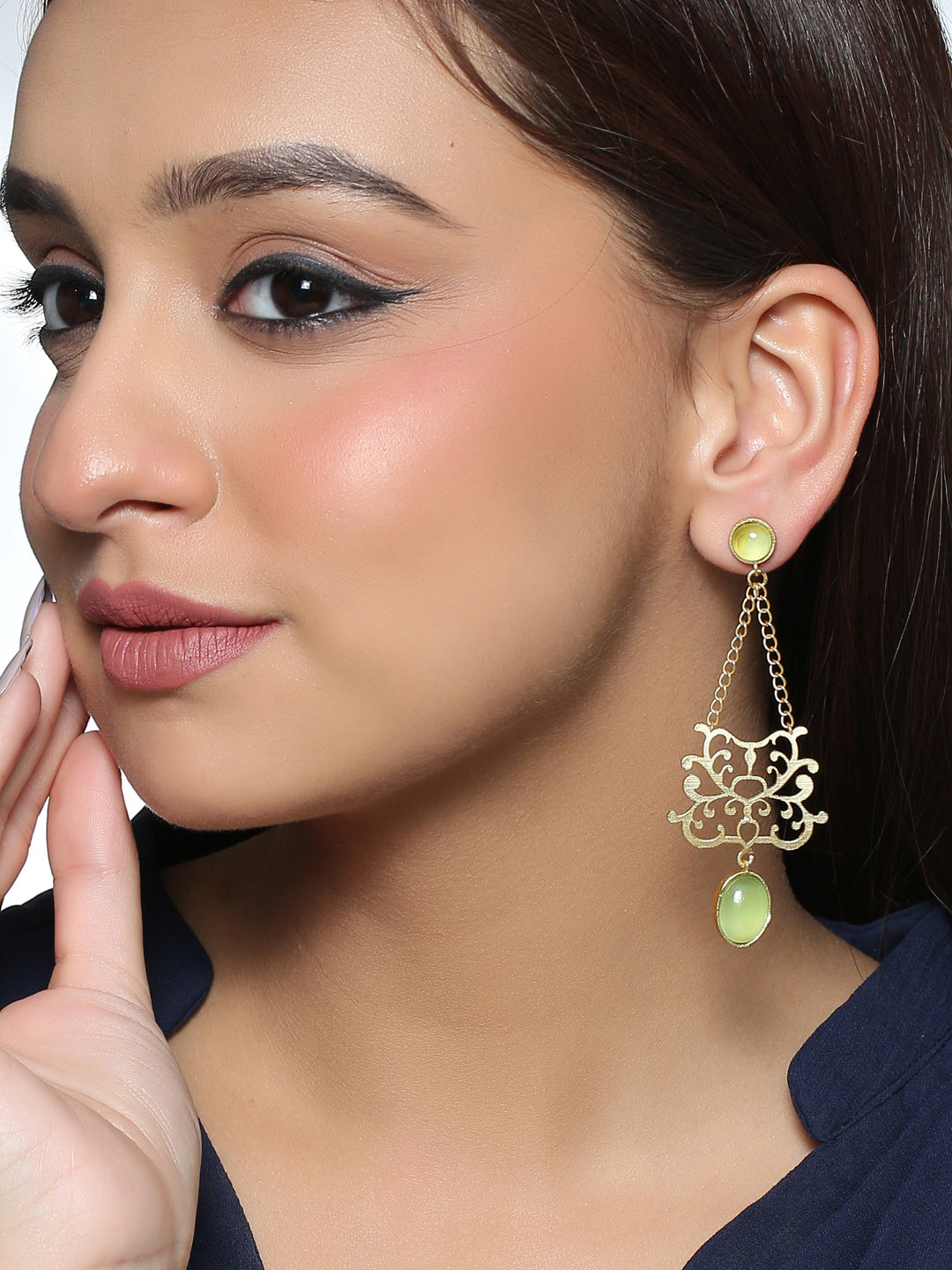Stylish Seagreen Latkans With Crystal Stone Earrings